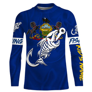 PA Pennsylvania Fishing Flag Fish hook skull Custom sun protection fishing shirts for men, women, kid NQS3404