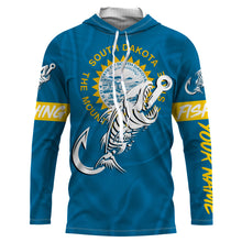 Load image into Gallery viewer, SD South Dakota Fishing Flag Fish hook skull Custom sun protection fishing shirts for men, women, kid NQS3406