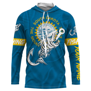 SD South Dakota Fishing Flag Fish hook skull Custom sun protection fishing shirts for men, women, kid NQS3406