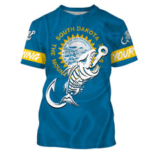 Load image into Gallery viewer, SD South Dakota Fishing Flag Fish hook skull Custom sun protection fishing shirts for men, women, kid NQS3406