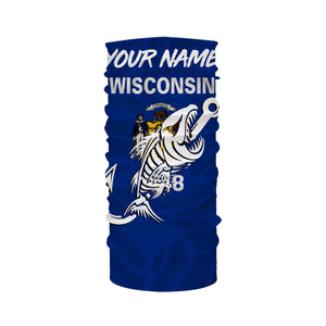 WI Wisconsin Fishing Flag Fish hook skull Custom sun protection fishing shirts for men, women, kid NQS3410