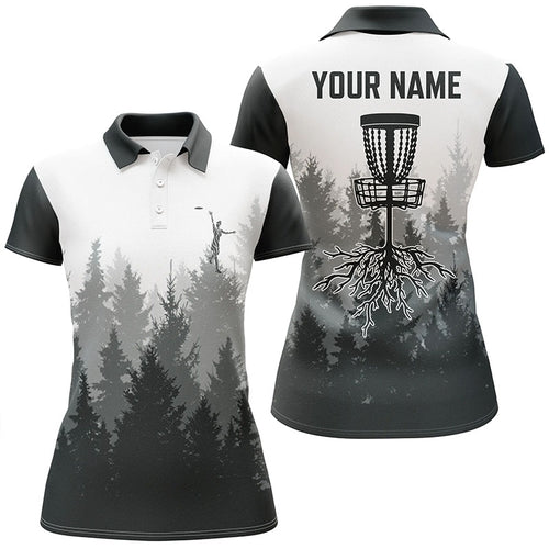 Disc golf hole in the woods women polo shirts custom name disc golf polo shirts for women | Black NQS4695