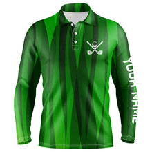 Load image into Gallery viewer, Green stripes pattern custom name Mens golf polos shirts, men&#39;s golf attire unique golf gifts NQS7136