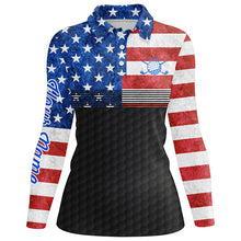 Load image into Gallery viewer, American flag black Womens golf polo shirt custom name patriotic golf shirts for ladies NQS7238
