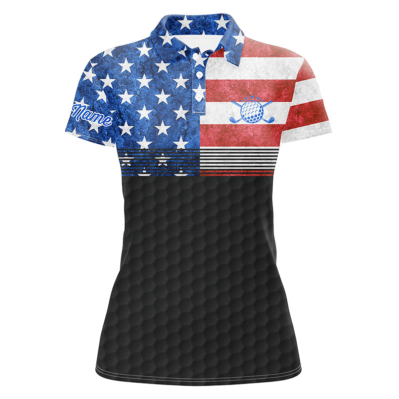 American flag black Womens golf polo shirt custom name patriotic golf shirts for ladies NQS7238