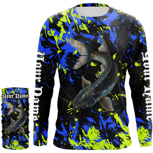 Catfish fishing green blue camo Custom UV protection performance long sleeve fishing jerseys NQS7240