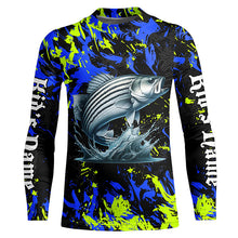 Load image into Gallery viewer, Striped bass fishing green blue camo Custom UV protection performance long sleeve fishing jerseys NQS7241