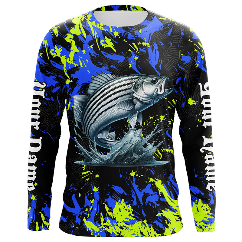 Striped bass fishing green blue camo Custom UV protection performance long sleeve fishing jerseys NQS7241