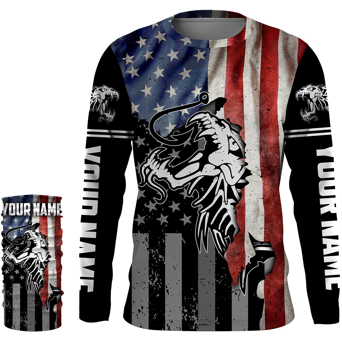 Fish reaper skull Fishing American Flag 4th July patriot Custom performance Patriotic Fishing Shirts NQS3565