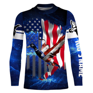 Duck hunting American flag patriotic 3d galaxy camo shirts- Personalized Hunting gift For Adult And Kid - NQSD19