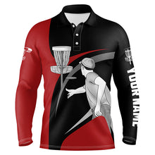 Load image into Gallery viewer, Red and black disc golfer custom name Men disc golf polo shirts, personalized disc golf gifts for men NQS4852