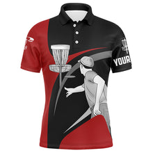 Load image into Gallery viewer, Red and black disc golfer custom name Men disc golf polo shirts, personalized disc golf gifts for men NQS4852