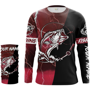 Largemouth Bass Fishing tattoo red camo black Custom name UPF30+ performance fishing shirts fishing gift for men, women NQS2065