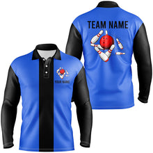 Load image into Gallery viewer, Personalized Blue Black Retro Bowling Polo Shirts For Men custom vintage bowling team jerseys NQS6802