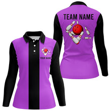 Load image into Gallery viewer, Personalized Purple Black Retro Bowling Polo shirt For women custom vintage bowling team jerseys NQS6803
