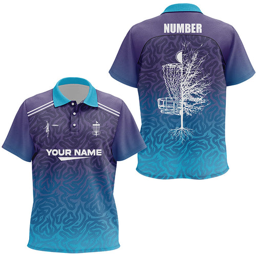 Blue purple gradient abstract Swirl pattern Kid disc golf polo shirts custom disc golf shirt NQS6810