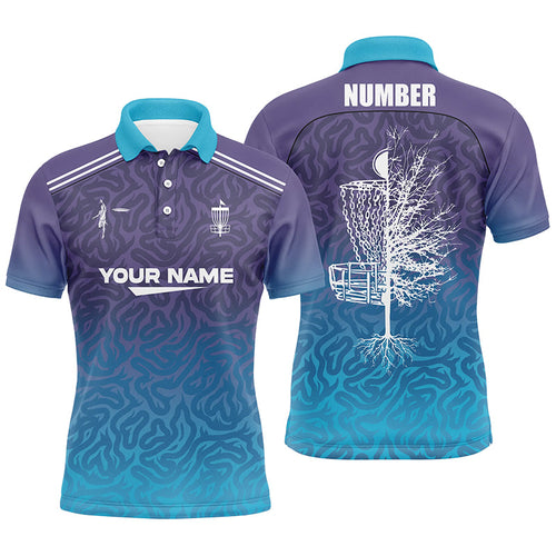 Blue purple gradient abstract Swirl pattern Mens disc golf polo shirts custom disc golf shirt NQS6810