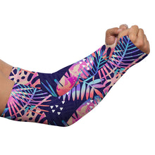 Load image into Gallery viewer, Golf Arm Sleeves long fingerless gloves colorful tropical plants and palm leaves NQS3713