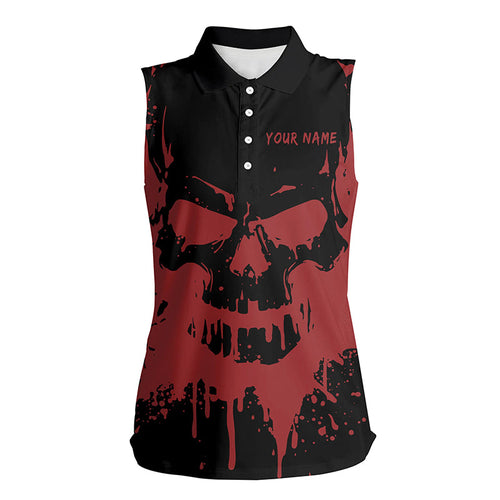 Black and red skull golf shirts custom Womens sleeveless golf polo shirt, gifts for golf lovers NQS6543
