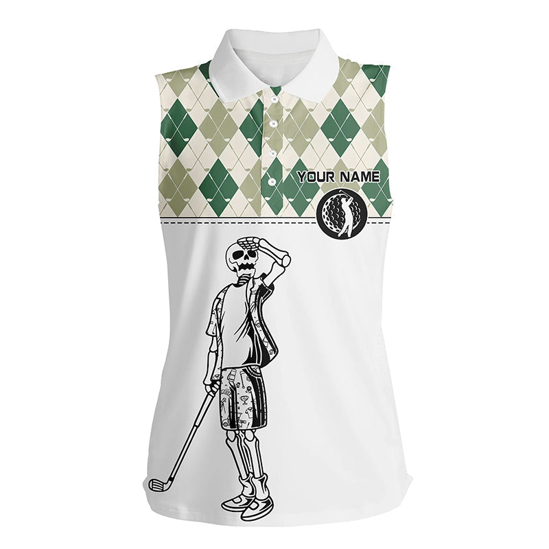 Green argyle pattern Womens sleeveless golf polo custom golf skull polos shirt for ladies, golf gifts NQS6546