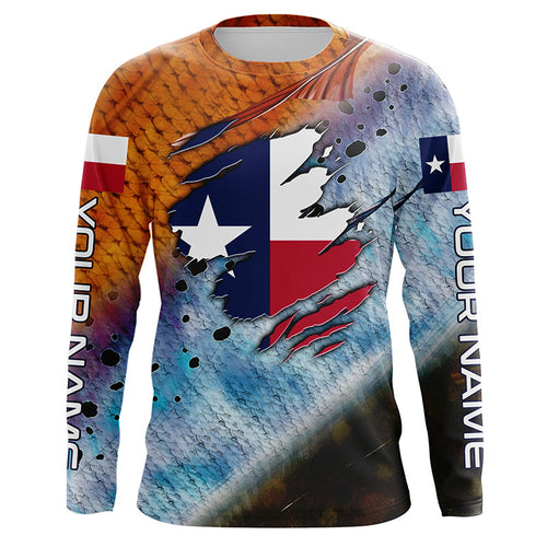 Texas slam redfish trout flounder scales Texas flag Custom patriotic fishing long sleeve shirts NQS6813