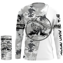 Load image into Gallery viewer, Ice fishing walleye winter camo ice fishing clothing Custom name UV protection performance fishing shirt, gift for fisherman NQS2594