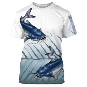Blue Catfish Fishing Customize Name 3D All Over Printed Shirts For Adult And Kid Personalized Fishing Gift NQS270