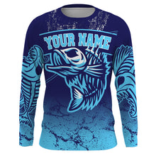 Load image into Gallery viewer, Fish reaper skull fishing tattoo jerseys, Fish skeleton Long Sleeve Fishing tournament shirts | Blue NQS3720