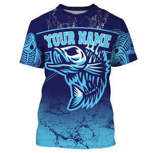 Fish reaper skull fishing tattoo jerseys, Fish skeleton Long Sleeve Fishing tournament shirts | Blue NQS3720