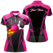 Load image into Gallery viewer, Personalized Women polo Shirt Flame Bowling Ball Pins, bowling jerseys for bowlers | Pink NQS7014