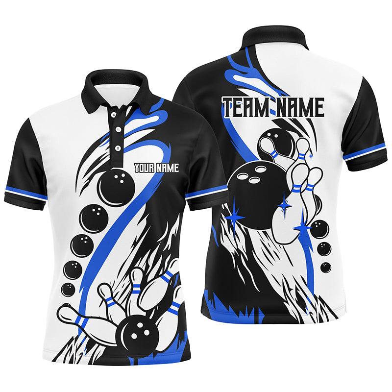 Black and white retro bowling league jerseys custom Men Bowling Polo Shirt, gifts for bowlers | Blue NQS7154