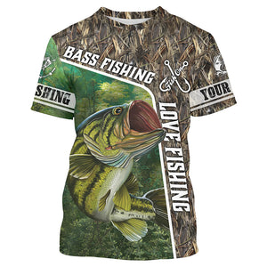 Personalized Bass Fishing Shirts, Love Fishing Camo 3D All Over Printed Shirts NQS210