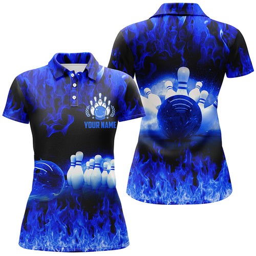 Blue flame Women bowling polo shirts, Personalized Team league bowling shirts female bowling uniform NQS5199