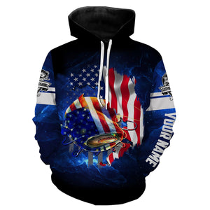Catfish Fishing 3D American Flag patriotic Customize name All over print shirts - personalized fishing gift for men and women and Kid - NQS436