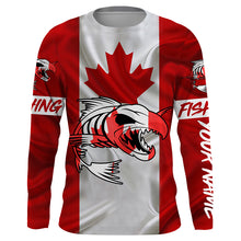 Load image into Gallery viewer, Fish skeleton reaper Canadian flag custom name sun protection long sleeve fishing shirts jerseys NQS3891
