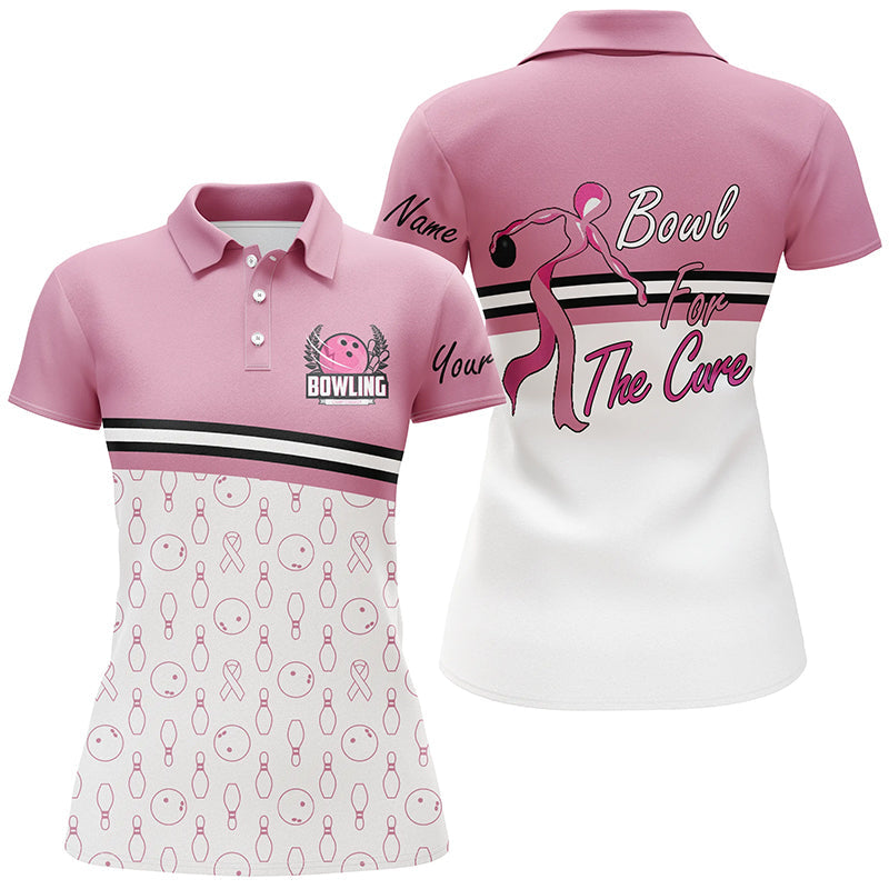Women bowling polo shirt Custom bowl for the cure Breast Cancer Awareness Pink Ribbon bowling jersey NQS6337