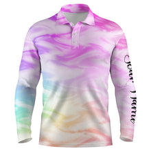 Load image into Gallery viewer, Mens golf polo shirts with colorful watercolor paint custom name pattern golf shirt, golfing gift NQS4659