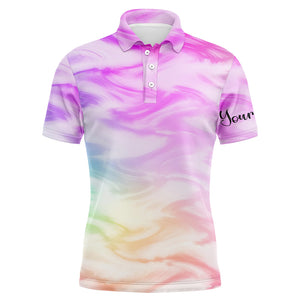 Mens golf polo shirts with colorful watercolor paint custom name pattern golf shirt, golfing gift NQS4659