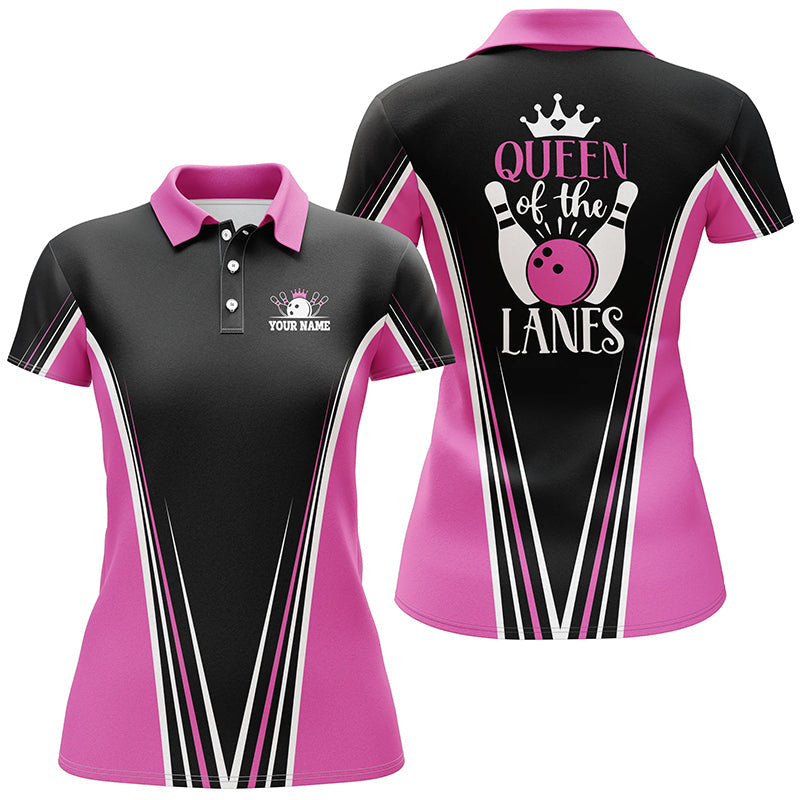 Queen of the lanes Short Sleeve polo bowling shirts for women, Custom gift for girl bowlers | Pink NQS5211