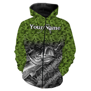 Largemouth Bass fishing Green Scale 3D All Over print shirts personalized fishing apparel for Adult and kid NQS558