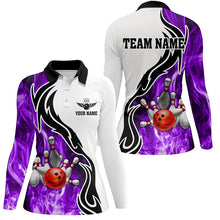 Load image into Gallery viewer, Women bowling polo shirt Custom bowling ball pins strike team league jersey, bowl gifts | Purple NQS6344