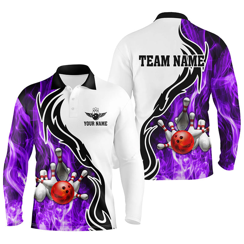 Mens polo bowling shirt Custom bowling ball pins strike team league jersey, bowl gifts | Purple NQS6344