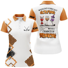 Load image into Gallery viewer, Personalized leopard Halloween Womens golf polo weekend forecast golfing with chance of drinking wine NQS6346