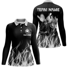 Load image into Gallery viewer, White flame Womens bowling polo shirt black Bowling Jerseys Personalized Bowling Team Shirts NQS6821