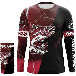 Walleye Fishing tattoo red lightning camo black Custom name sun-protective clothing fishing shirts NQS3303