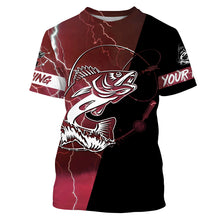 Load image into Gallery viewer, Walleye Fishing tattoo red lightning camo black Custom name sun-protective clothing fishing shirts NQS3303