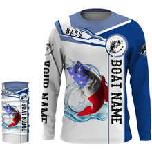 Load image into Gallery viewer, Largemouth Bass Fishing American Flag Custom name and boat name performance Long Sleeve Fishing Shirts, Patriotic Fishing gifts NQS2351