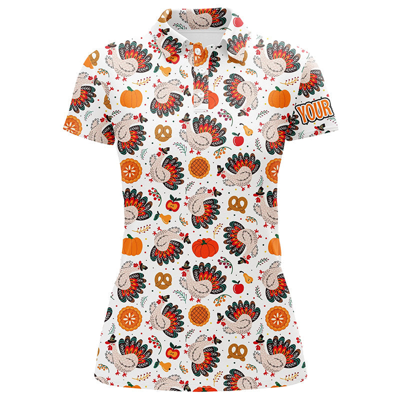 Turkey Thanksgiving pattern Womens golf polo shirts custom Thanksgiving gift best womens golf wear NQS6839