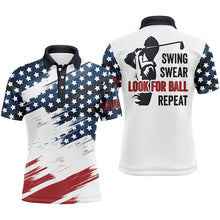 Load image into Gallery viewer, American flag Mens golf polos shirts custom name patriot golf gifts, swing swear look for ball repeat NQS4535