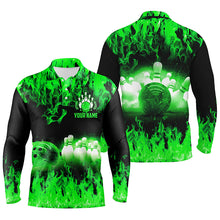 Load image into Gallery viewer, Green flame Mens polo bowling shirts, Personalized men&#39;s bowling jerseys, bowling team jerseys NQS6367